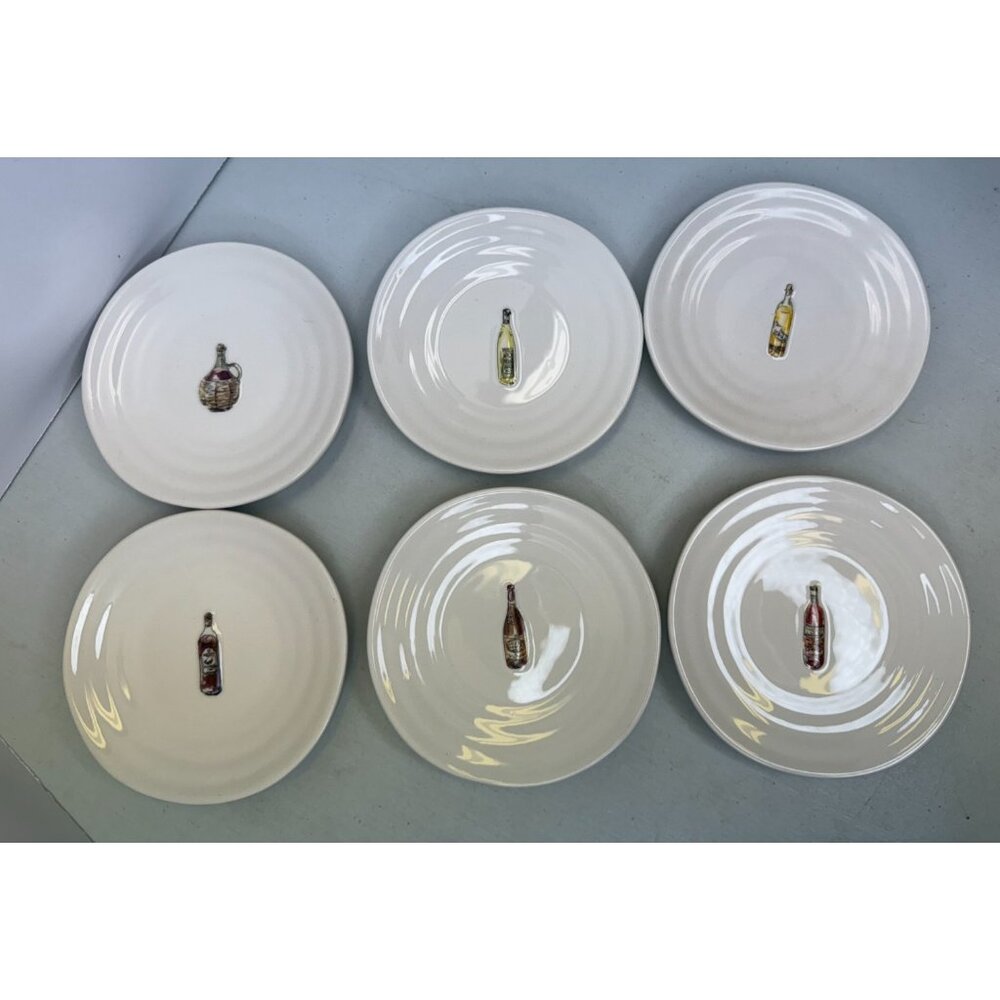 Set of 6 Williams Sonoma Wine Theme Raised Bottle Appetizer Plates Canapes 5.25"